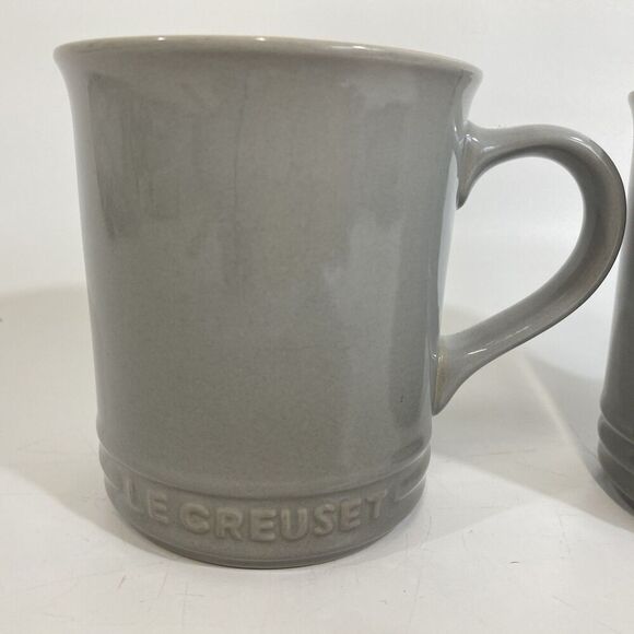 Le Creuset Coffee Tea Mug Gray Ceramic 4” Taupe Interior Set Of (2) - Picture 3 of 8